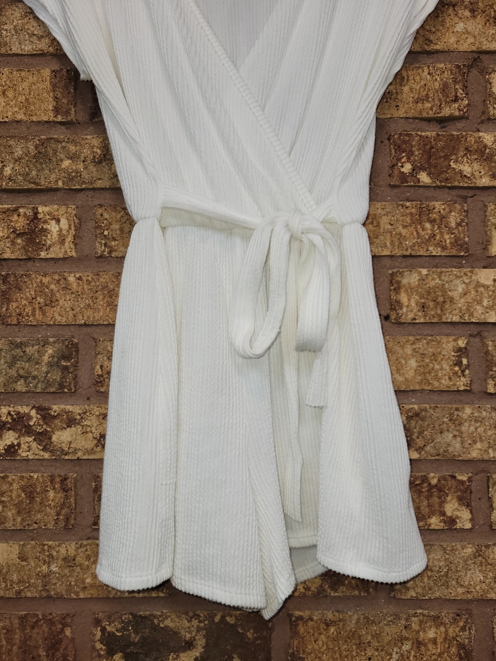 Caution To The Wind Cream Ribbed Wrap Romper with Tie Size Medium - Picture 4 of 10